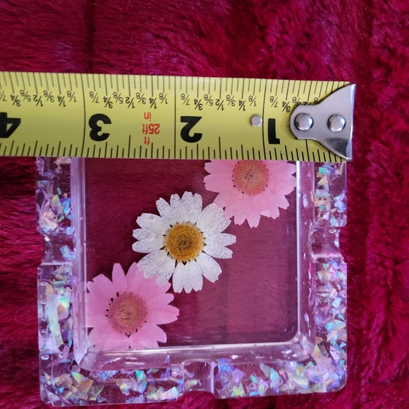 Handcrafted Flowers Candy Dish Ashtray Resin Art Stars Glitter - Picture 5 of 13